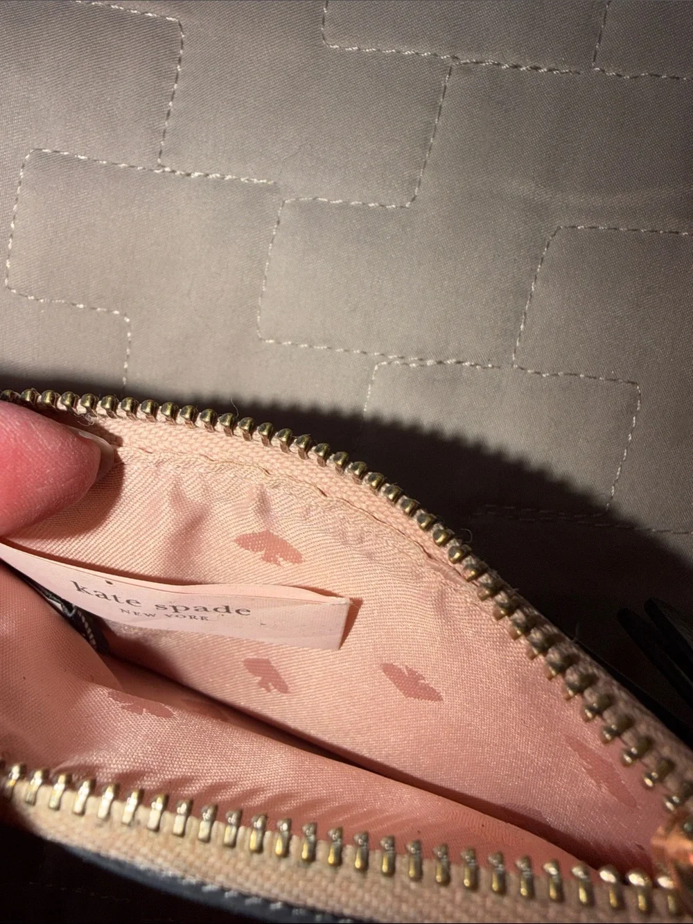 kate spade Black and Blush Leather Small Zip Card Holder